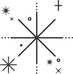 Wall Mural - outline icon of stars with sparkles. glitter light graphic elements. twinkles retro symbols. minimal
