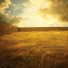 Wall Mural - picturesque golden wall in an old field in the style