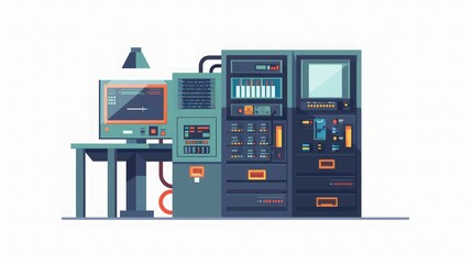 Retro Computer and Server Illustration - Technology Illustration