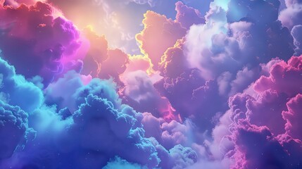 Wall Mural - a stunning abstract depiction of fluffy clouds in a purple sky with hints of yellow, pink and white.