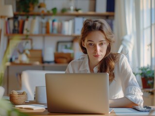 Wall Mural - Female professional working on laptop indoors