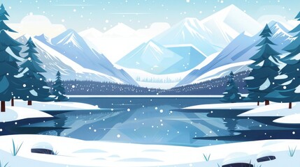 Wall Mural - Snowy Mountain Lake Winter Landscape - Peaceful Nature Scenery