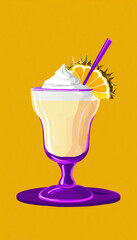 Sticker - Retro illustration of a delicious Pina Colada cocktail.