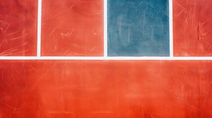 A red and blue wall with a white line dividing the two colors