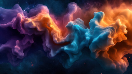 Wall Mural - abstract representation of a colorful nebula in outer space with shades of orange, blue, and purple 