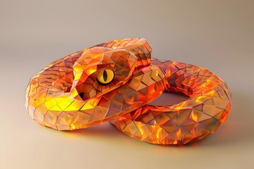 Wall Mural - Mesmerizing 3D Polygonal Fire Snake with Intricate Geometric Scales