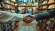 © LuvTK - A detailed image of a handshake in a bookstore with a panoramic view of the book signing event and guests. The handshake is viewed from a side angle, showing both the author and the fan in full.
