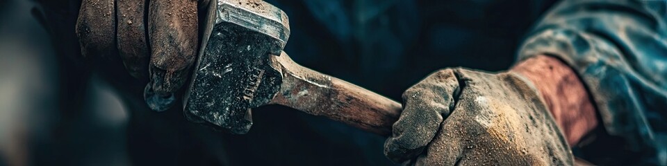 a man holds a hammer close-up. selective focus