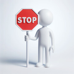 Poster - 3D white figure cartoon with STOP sign on white background