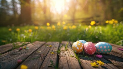 Empty wooden table background - easter spring theme