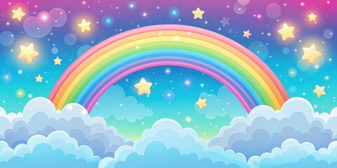 colorful and dreamy kawaii sky background with rainbows, stars, and clouds, kawaii, colorful, sky, r