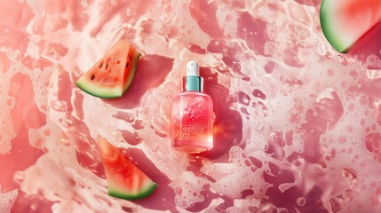 A bottle of face essence with red watermelon.