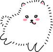 © Katerinjiyuu - Cute little white dog with tongue out. Fluffy dog, puppy pomeranian spitz. Doodle drawing by hand. Linear graphics. Isolated vector illustration.