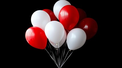 A lot of round red and white transparent balloons on a black background.