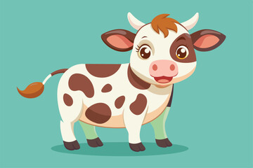 Poster - A delightful dairy cow stands cheerfully, showcasing its friendly features and playful demeanor against a soothing backdrop