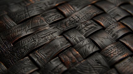 Poster - Close-up of real dark wicker leather texture for backdrop