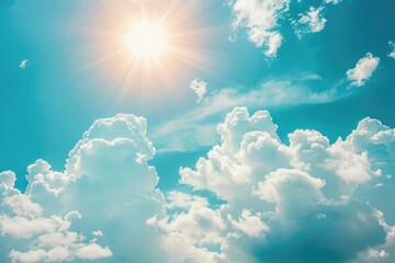 Wall Mural - A cloudy sky with a bright sun shining through