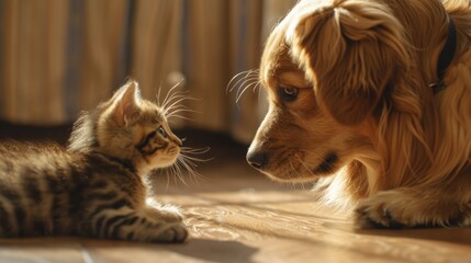 Two pets gazing at each other, friendly encounter