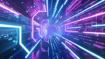 Wall Mural - Neon Lights Tunnel