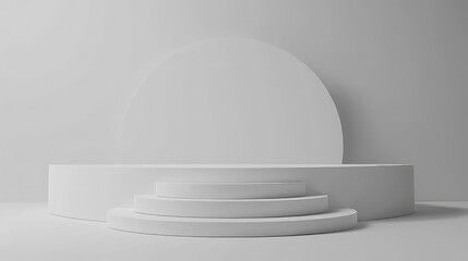 Wall Mural - A minimalist three-tiered podium with a half-circle background in a monochrome color scheme.