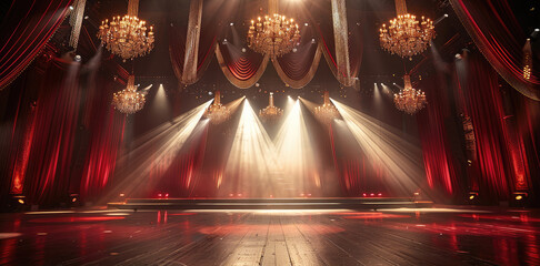 Aufkleber - A gala show in white, dark red and gold colors, stage. Generative AI.