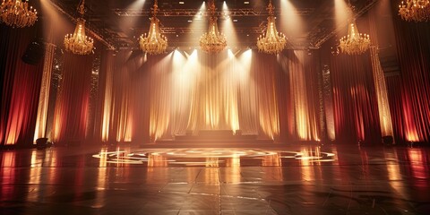 Poster - A gala show in white, dark red and gold colors, stage. Generative AI.