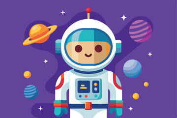 Poster - An astronaut in a customizable design stands among colorful planets in a vibrant outer space backdrop, showcasing their space exploration attire