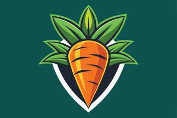 Sticker - A vibrant carrot with lush green leaves is designed in a sleek vector style, creating a bold visual against a dark backdrop