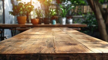 Canvas Print - Wooden table or counter in cafe for product showcasing