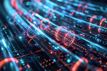 A colorful, abstract image of a computer network with red and blue lines, generative ai.