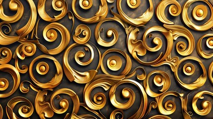 Canvas Print - a close-up of a golden, textured, swirling pattern on a dark background. the intricate details creat