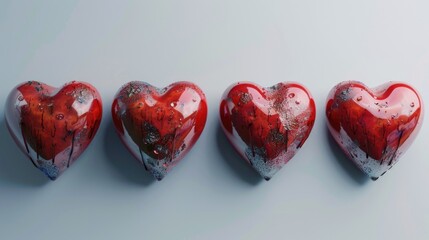 Poster - A group of three red hearts sitting on a table, great for Valentine's Day or romantic gestures