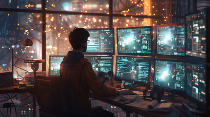 Neon light cloud computing futuristic technology and cloud storage illustration embodies network technologies cyberspace, showcasing a futuristic server in isometric perspective, dark background.