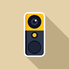 Sticker - Yellow and black security camera is observing with a long shadow on a beige background