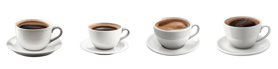 set of steamed cup of freshly brewed coffee with a curry, served coffee, coffee cup with sauce, coffee cup with stylish sauce, brewed coffee cup, coffee cup with saucer, on a transparent backgrounds