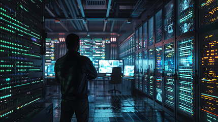 Neon light cloud computing futuristic technology and cloud storage illustration embodies network technologies cyberspace, showcasing a futuristic server in isometric perspective, dark background.
