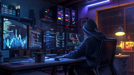Neon light cloud computing futuristic technology and cloud storage illustration embodies network technologies cyberspace, showcasing a futuristic server in isometric perspective, dark background.