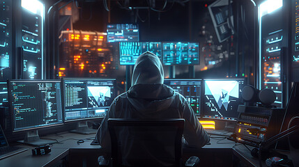 Neon light cloud computing futuristic technology and cloud storage illustration embodies network technologies cyberspace, showcasing a futuristic server in isometric perspective, dark background.