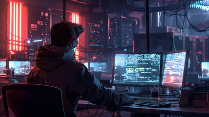 Neon light cloud computing futuristic technology and cloud storage illustration embodies network technologies cyberspace, showcasing a futuristic server in isometric perspective, dark background.