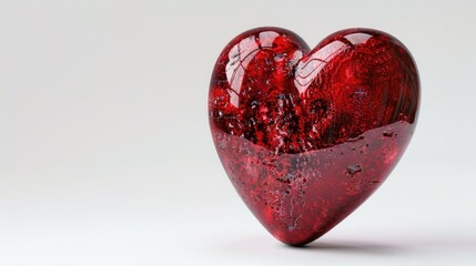 Poster - A red glass heart shaped object on a white surface, perfect for romantic or symbolic use