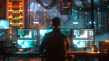 Neon light cloud computing futuristic technology and cloud storage illustration embodies network technologies cyberspace, showcasing a futuristic server in isometric perspective, dark background.