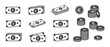 © Olena - Bills dollar cents coins icons set. Money banknote currency bills and cents. Vector design elements isolate.