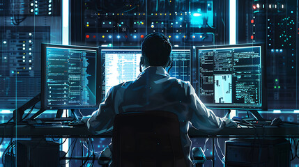 Neon light cloud computing futuristic technology and cloud storage illustration embodies network technologies cyberspace, showcasing a futuristic server in isometric perspective, dark background.