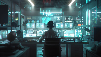 Neon light cloud computing futuristic technology and cloud storage illustration embodies network technologies cyberspace, showcasing a futuristic server in isometric perspective, dark background.