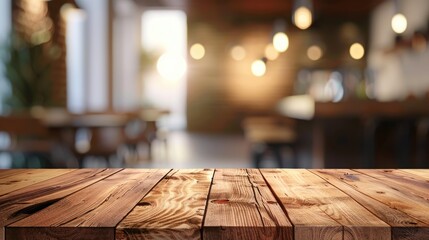 Sticker - Wooden Table in Blurred Room Background with Space