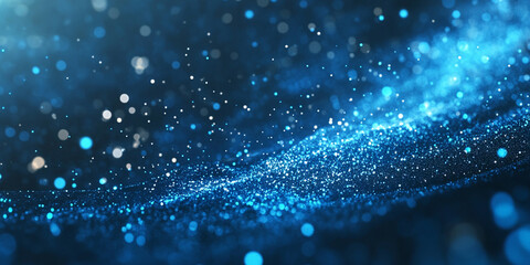 Wall Mural - Blue background with glowing particles and bokeh lights