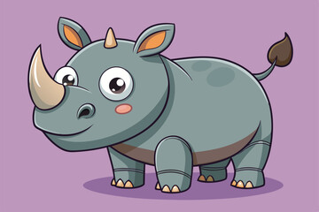 Sticker - A cheerful cartoon rhinoceros stands playfully, showcasing its friendly expression and vibrant colors in a light purple setting