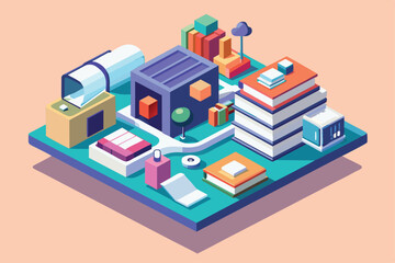 Canvas Print - A colorful isometric landscape showcases various buildings, trees, and shapes, inviting creative possibilities for urban design and imagination