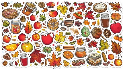 Poster - A sticker set featuring autumn-themed items like leaves, cozy pieces