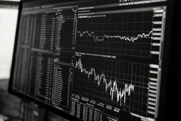 Wall Mural - Minimalist Financial Data Chaos: Navigating Stock Charts in a Digital Magazine for Effective Analysis